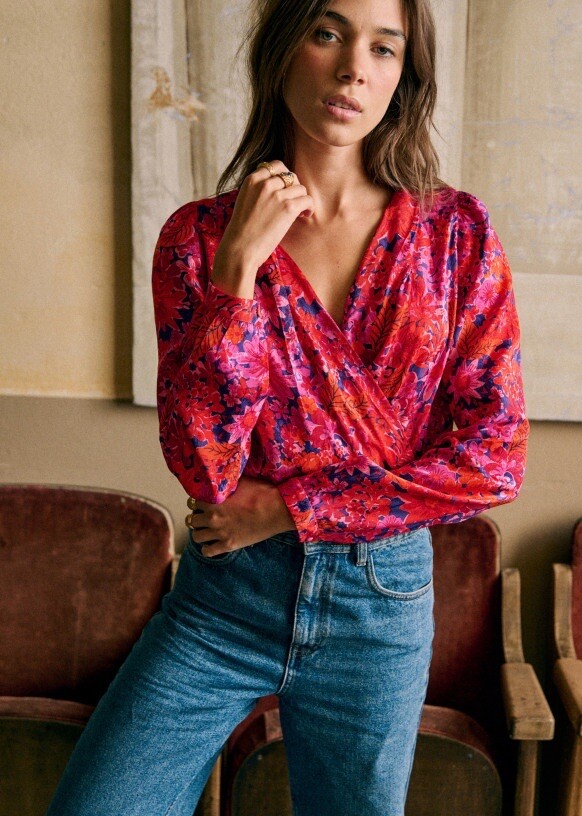 CHEMISIER SEZANE ABÉLIA FLEURI FUCHSIA TAILLE 34 US