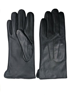Womens Genuine Nappa Sheepskin Leather Lined Gloves  - Black 