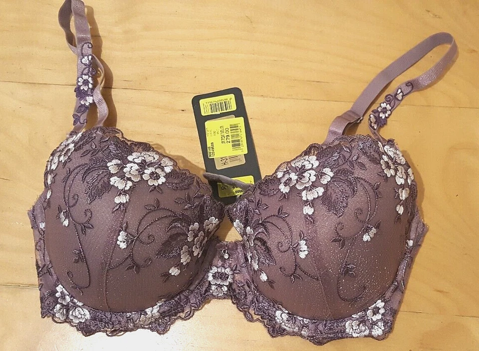 Sujetador push up FEMINA 85C púrpura ligeramente acolchado floral bordado con aros nuevo con etiquetas Foto 2 de 4