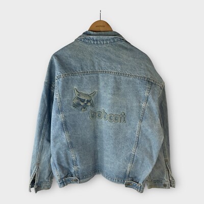 Tyca Embossed Bobcat Blue Denim Trucker Jacket Men s Size Large (L) Made in USA