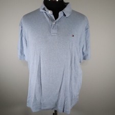 Tommy Hilfiger Polo Shirt Mens XL Custom Fit Casual Logo Light Blue Short Sleeve