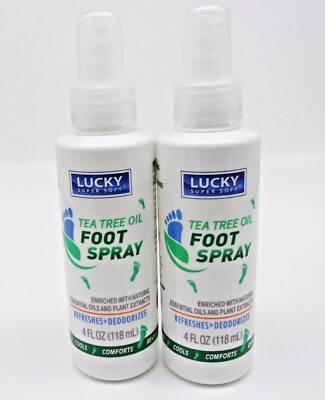 2pk Lucky Tea Tree Oil Foot Spray w/Natural Essential Oils Plant Extracts 5oz Ea