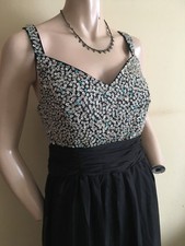  Long Black Evening Party Maxi Dress ~ Silver Beaded Bodice ~ Size 14