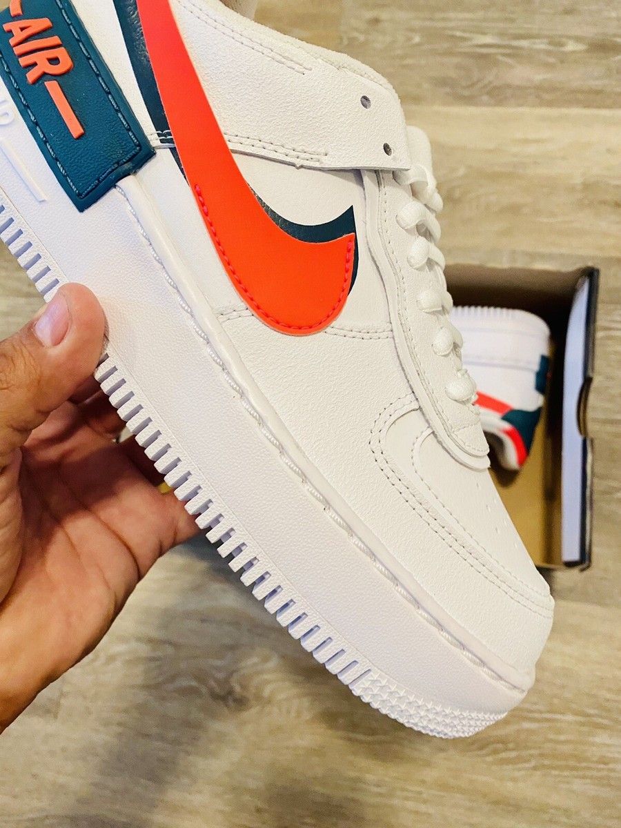 air force 1 shadow trainers white dark teal solar red white