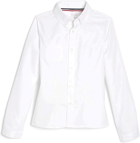 Girls' Long Sleeve Oxford Blouse, White 