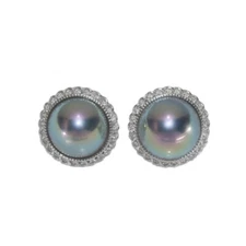 SeaShell MABE Pearl Gray 17.5mm DC Stud Earrings 14k White Gold Plated Sliver