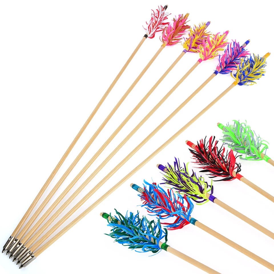 6pcs Wooden Arrows Flu-Flu Natural Feather Spiral Wrap 8.5mm Archery Bow Hunting - Image 2 of 4