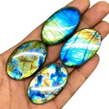 4 Pcs Natural Labradorite 40-42mm Huge Flashy Loose Untreated Cabochon Gemstones
