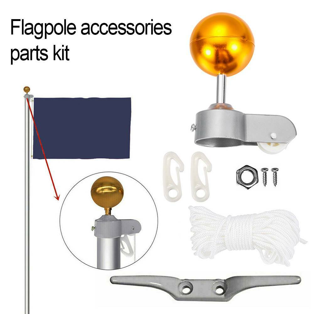 Flag Pole Parts Repair Kit 2''Dia Truck Pulley Gold Ball Cleat Clip Halyard Rope eBay