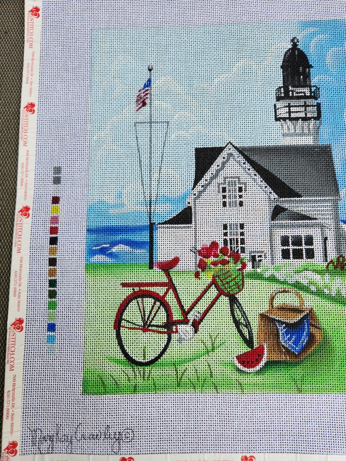 Mary Kay CrawleyBeachLighthouseRed BicycleNeedlepoint CanvasLarge