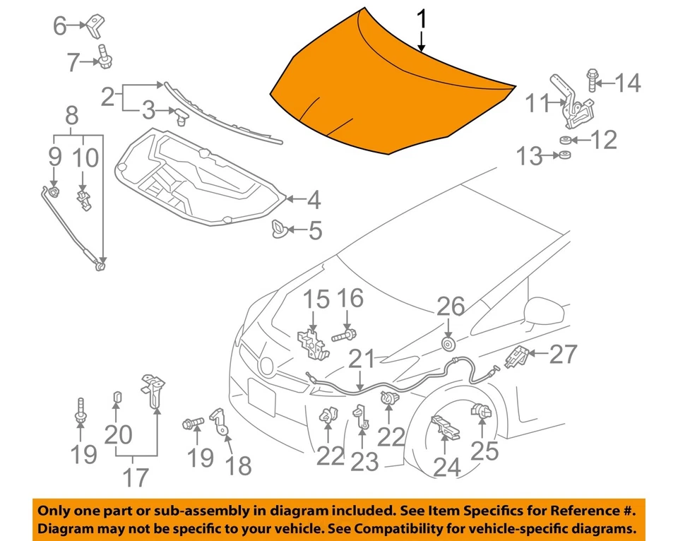Used Hood fits: 2015 Toyota Prius Prius Plug-in VIN DP 7th and 8th digit Grade A Foto 3 de 4