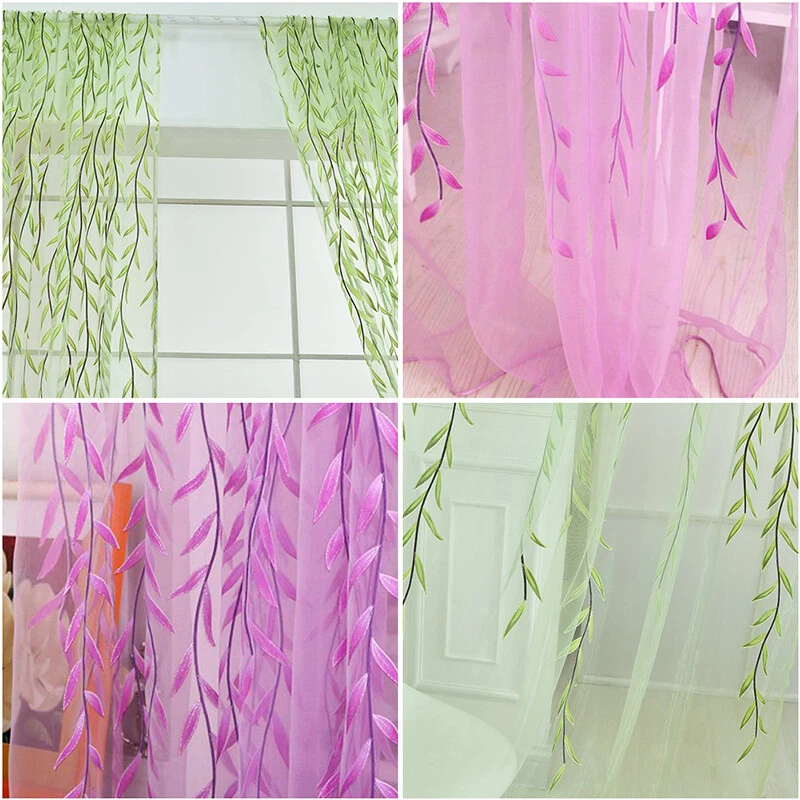 Leaves Print Tulle Sheer* Curtain Pattern Voile Panel Drape Room Window Curtain1 - image 4 of 4