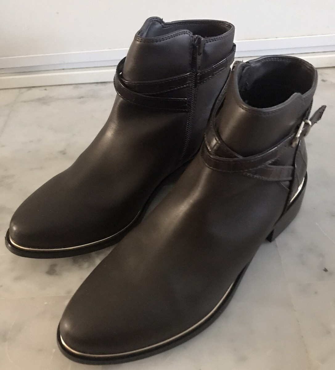 Bottines Femme Bordeaux Dorothy Perkins 38 - Détail Boucle Dorée Et Fermeture Zip, Occasion TB
