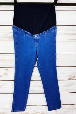 H&M Womens Maternity Denim Jeans Size 10 Blue Skinny Leg Wide Elastic Waist 
