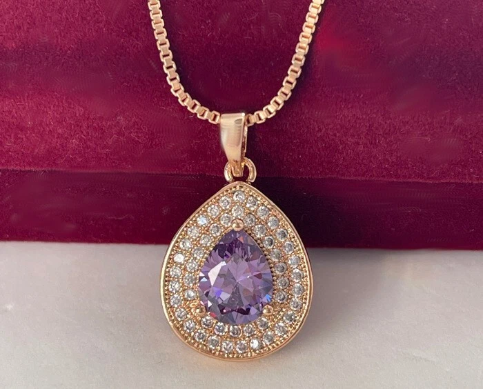 Luxus Halskette Tropfen Anhänger Collier Zirkonia Rolled Gold 18K vergoldet - Bild 3 von 4