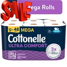 Cottonelle Ultra Comfort Toilet Paper, Soft Toilet Tissue, 12 Mega Rolls