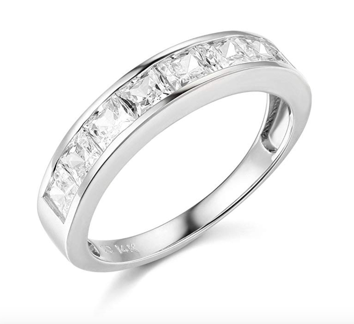 Anillo de compromiso aniversario de boda de 2,5 quilates corte princesa real oro blanco 14 K