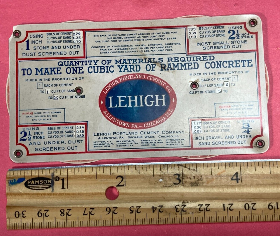 1920s LEHIGH PORTLAND CEMENT CO. COMBINATION LUMBER SCALECONCRETE