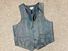 Men's SO SOFT Black Leather Vest w/ gathered details L - see measurements