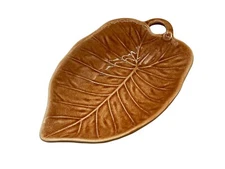 Bordallo Pinheiro Ornage/Brown Footed Leaf Tidbit Dish with Handle Collectible