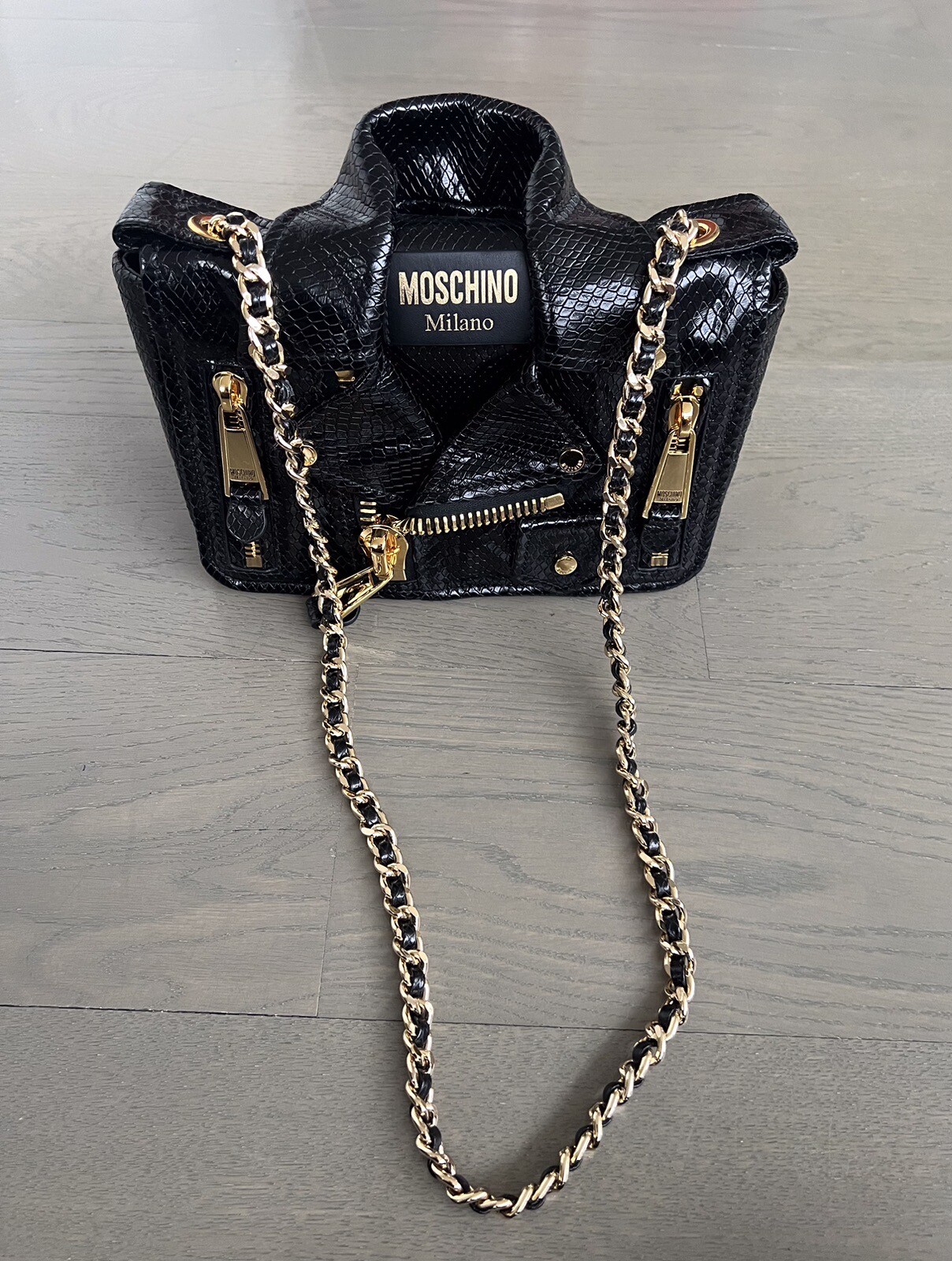 MOSCHINO Biker Snake Effect Black Crossbody Bag image 8