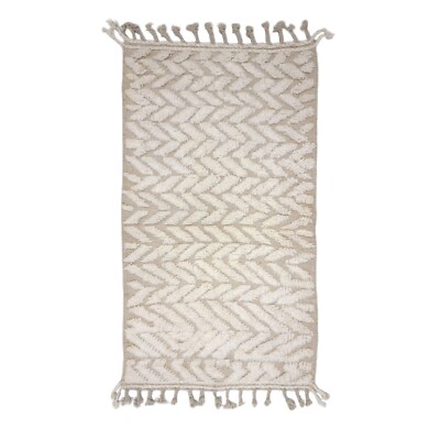 Moroccan Handmade Beniourain Rug 2'9x4'9 Berber Tufted White Wool Carpet