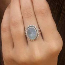 Aqua Chalcedony Gemstone Ring 925 Sterling Silver Statement Ring Handmade Ring