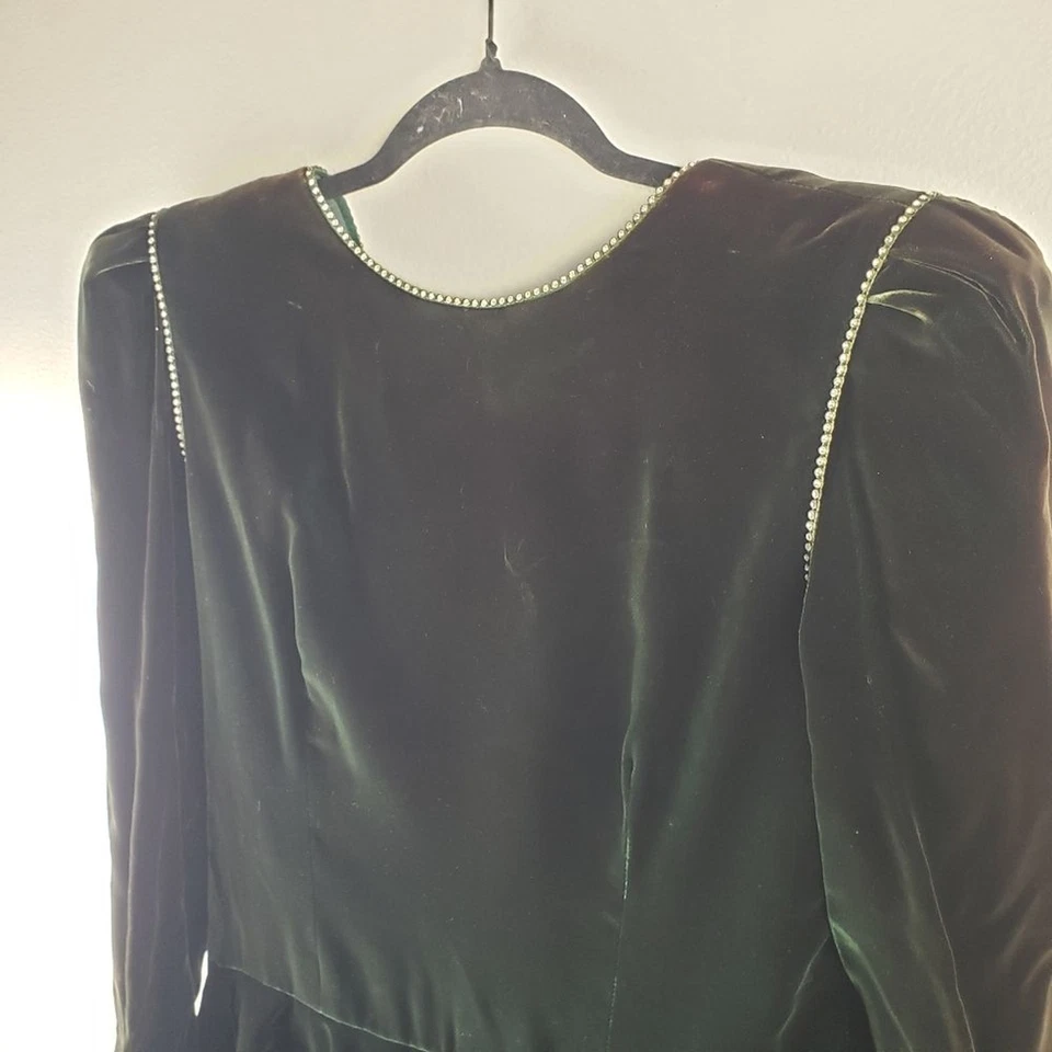 Women's A.J. Bari 1970/80's Vintage Green Velvet Evening Party Cocktail Dress 14 - Image 4 of 4