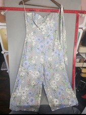 H M Strapless Floral Wide-Leg Jumpsuit in Light Gray with Pastel Florals