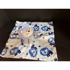 Baby Security Blanket Plush Lion Lovey Blue White Print Soft Cuddle Toy Satin