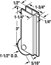 Prime-Line 162445 Aluminum/Nylon Mirror Door Roller Assembly 1-1/2 Dia. in.