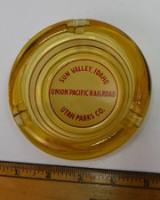 Vintage Glass Ashtray Union Pacific Railroad Sun Valley Utah Parks Co