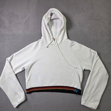 Aviator Nation Cropped Hoodie Sweatshirt Womens Medium White Striped Pullover