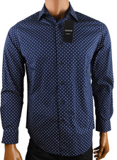 Alfani Mens Shirt New S Navy Blue Long Design Sleeves Button Up Collared