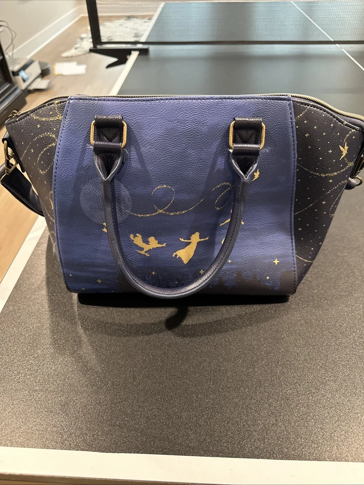 Loungefly Disney Tinker Bell & Peter Pan Satchel Bag Purse Night Sky Blue - Image 2 of 3