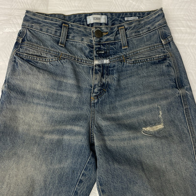 Closed Jeans Pedal Icon 85 Candiani Denim Blue Sz. 24 Italy Made Distressed Flaw