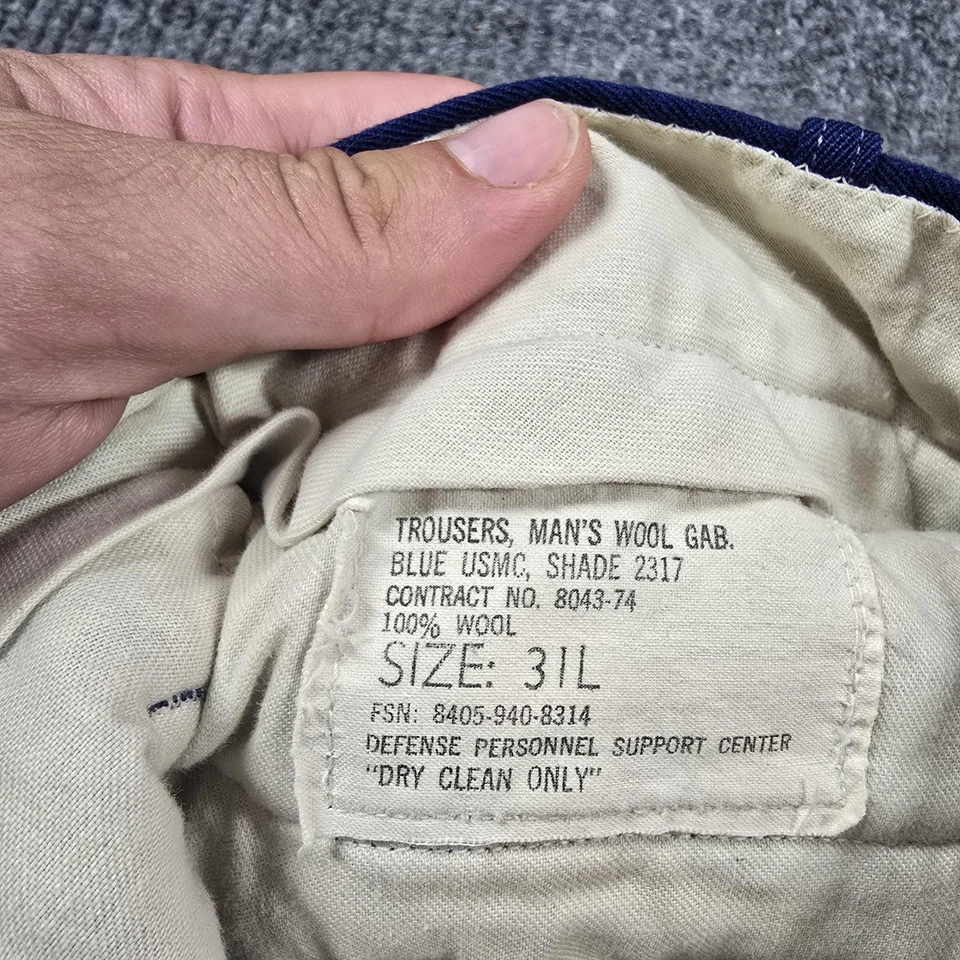 Pantalones de lana vintage USMC para hombre 31L azul gabardina 2317 vestido uniforme pantalones años 70 Foto 3 de 4