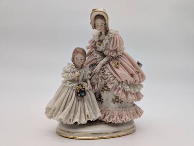Antique Rudolstadt-Volkstedt Ackerman &Fritze German Dresden Mother Daughter Kid