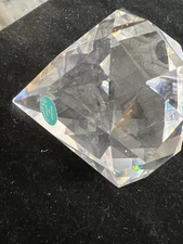 Tiffany & Co. Diamond Shape Cut Crystal Paperweight Acid Etched Signed