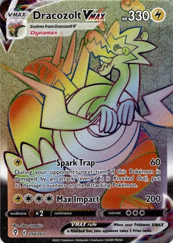 Dracozolt VMAX 210/203 Rainbow Rare Evolving Skies Pokemon Holo Near Mint