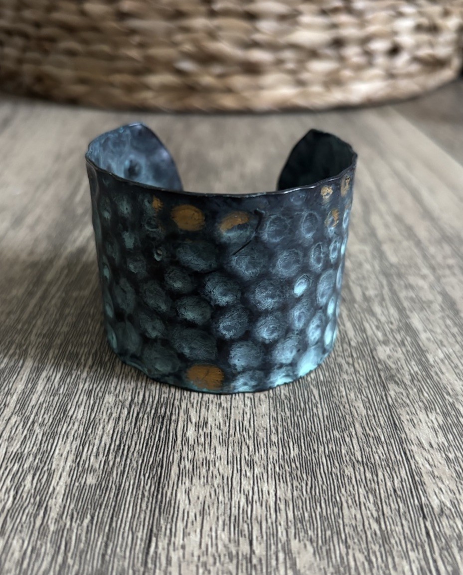 Solid Copper Patina Cuff Bracelet With Dimpled Te… - image 2
