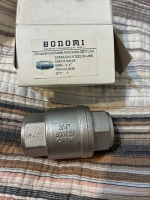 Bonomi S800-3/4'' Stainless Steel In-Line Check Valve 704-412-9038 NPT 800 WOG