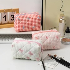 Fashion Bow Floral Makeup Bag Large Capacity Portable Cosmetic Storage Bag Cotto