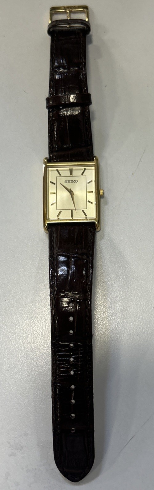 Seiko Essentials Mens Quartz Rectangular Brown Le… - image 2