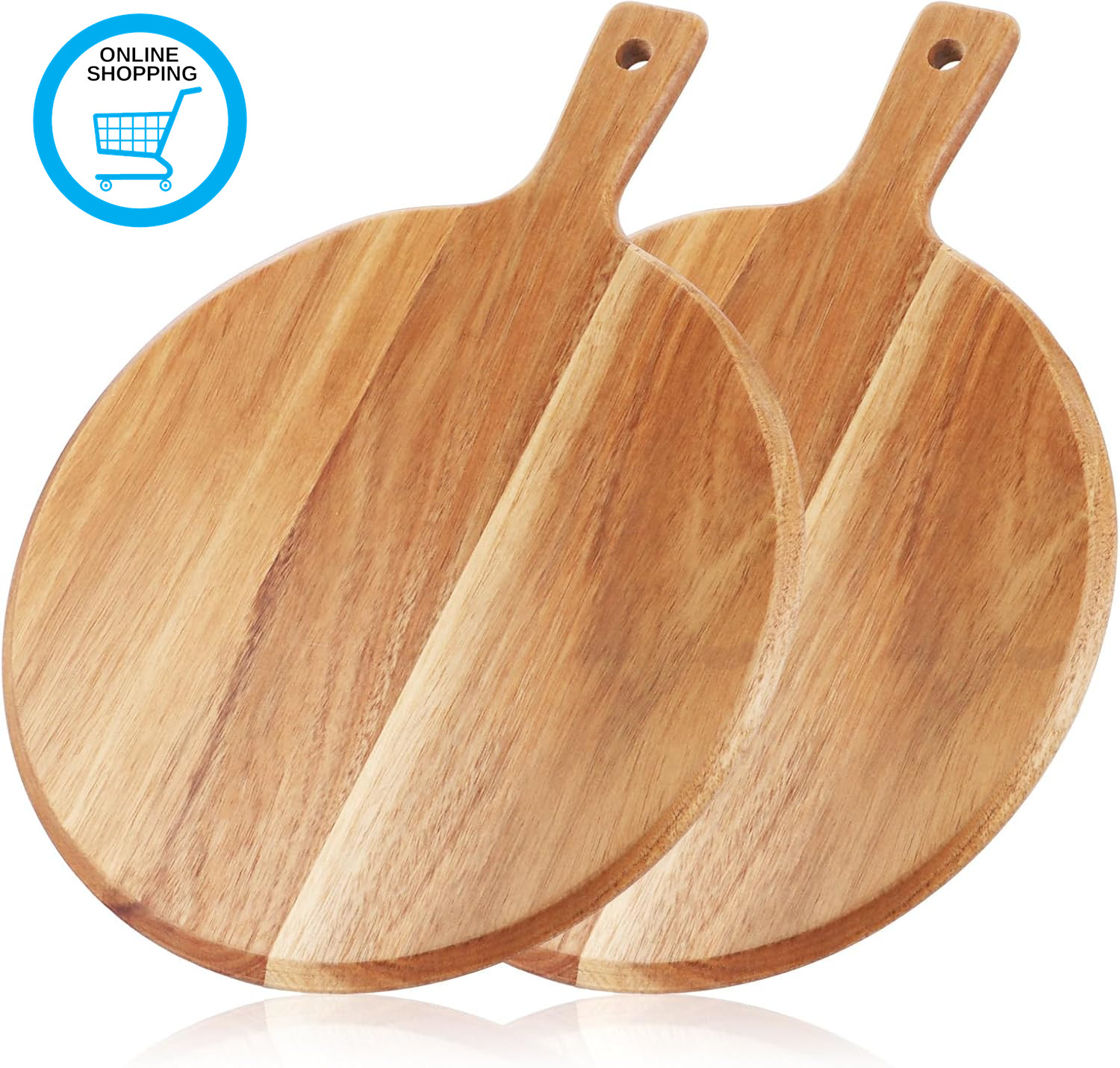 2Pcs Pizza Board, 12 Inch round Wooden Chopping Boards Wood Cutting Board with H