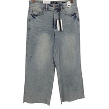 Judy Blue Womens 30 Mid Rise Tummy Control Raw Hem Wide Leg Crop Denim Jeans NWT