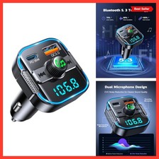 Bluetooth Car Adapter Wireless FM Transmitter 54W Dual USB Type-C PD QC Fast