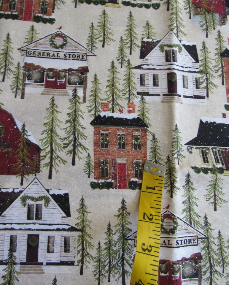 1-2/3 yds RUSTIC SNOW VILLAGE Beth Albert Benartex Christmas Quilt Cotton Fabric - Image 2 of 2