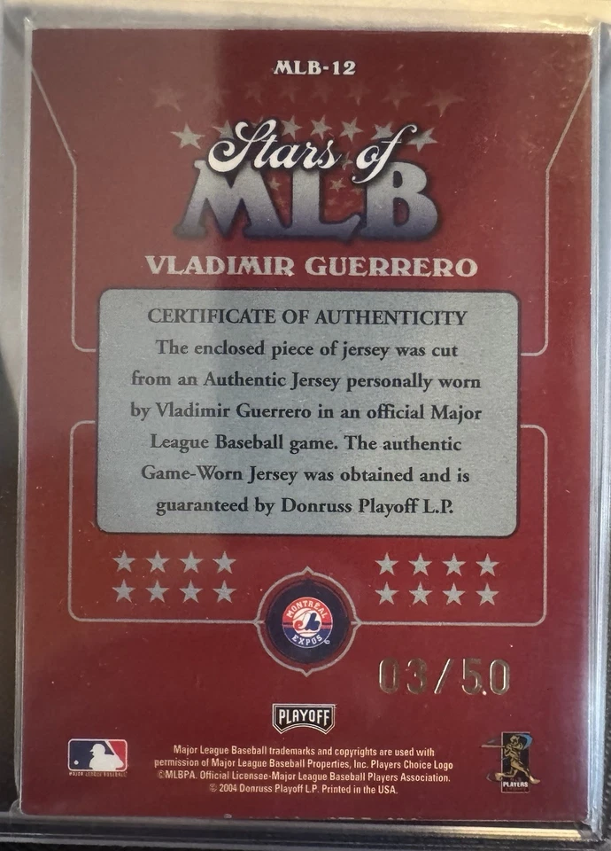 Prestige Stars of MLB 2004 Vladimir Guerrero juego parche usado 03/50 SP Foto 2 de 2