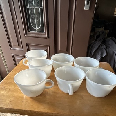 Corning White Milk Glass Handled Mugs Set of 6 Impressed Backstamp